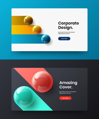 Amazing realistic spheres corporate brochure illustration bundle. Clean book cover vector design template composition.