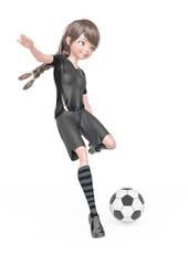 Fototapeta premium soccer girl will pass the soccer ball in white background