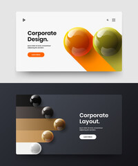 Colorful 3D balls corporate brochure concept set. Isolated magazine cover design vector template composition.