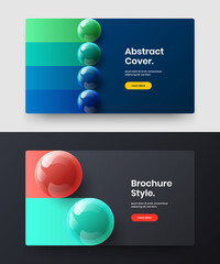Creative 3D spheres postcard template collection. Trendy horizontal cover design vector layout set.