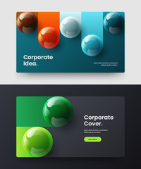 Multicolored 3D balls corporate identity illustration set. Bright journal cover vector design layout bundle.