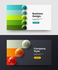 Isolated corporate brochure design vector illustration bundle. Creative realistic spheres landing page layout set.