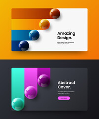 Multicolored poster design vector layout composition. Geometric 3D balls website screen concept bundle.