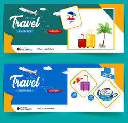 Modern World tours Banner design. company Holiday Adventure Template. Travel agency World Holiday Poster. Vacation Discount template. Travel and tour social media cover or web banner.