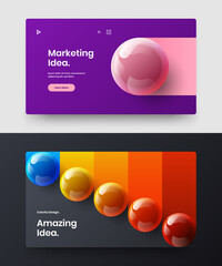 Unique realistic balls site illustration bundle. Abstract book cover vector design layout set.