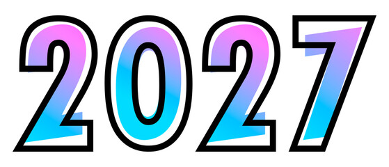 New Year 2027 design text with blue-purple gradient color and black outline