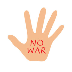 No war inscription on the palm hand. Antimilitarist vector illustration