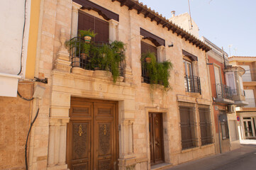old facades of the municipality of Bolaños de Calatrava, province of Ciudad Real, Spain.