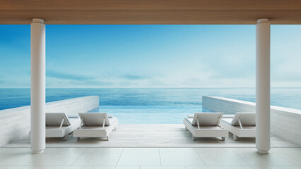 Naklejka na ściany i meble Luxury lounge chair on the beach sea - 3D rendering