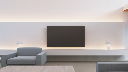 tv on wall living room - 3D rendering