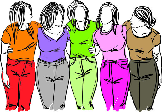 group of girls women ladies friends friendship concept vector illustration