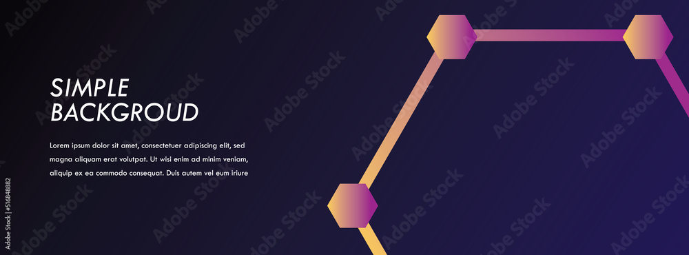 Poster abstract facebook cover template long vector banner. dark minimal background with gradient purple ci