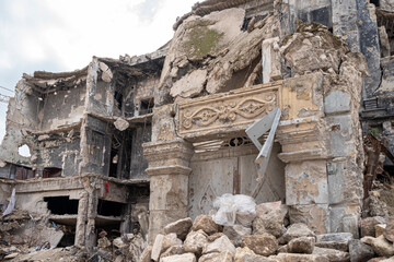 City of Aleppo and destroyed building in Syria