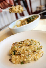 Risotto on the dinner plate.