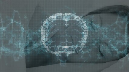 Animation of dna strand and brain over caucasian woman sleeping - Powered by Adobe