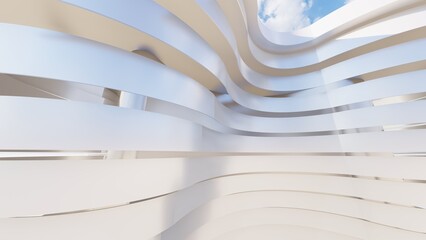 3d render futuristic architecture background metallic stripes of building facade