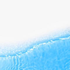 Surface of blue swimming pool water with light reflection and waves. Texture of transparent blue water with waves in swimming pool. Trendy square abstract banner with white copy space