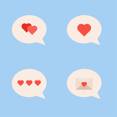 Vector bubbles with hearts. Love dialog bubbles.