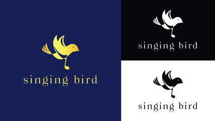 Singing Bird logo design vector illustration. bird with music note symbol icons set template