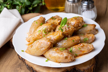 Stuffed Onion Dish. Stuffed onions from traditional Turkish dishes (Turkish name; Sogan dolmasi)