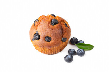 Tasty blueberry muffin on white background