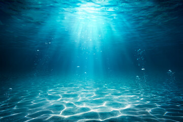 Underwater Sea - Deep Water Abyss With Blue Sun light - obrazy, fototapety, plakaty