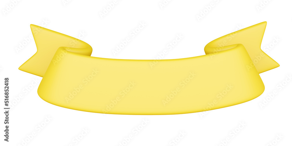 Poster ribbon banner 3d render - yellow cartoon badge with empty space for title.