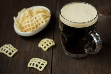 fried snacks and dark beer