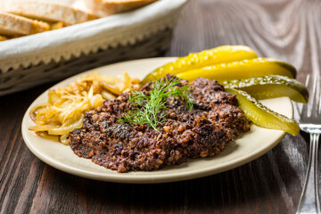 fried black pudding with additions and bread
