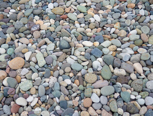 Large beach pebble. Background of small stones. Gray background from stones. Pattern.