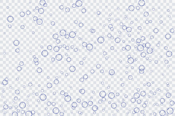 Blue air bubbles, oxygen, champagne crystal clear, isolated on a transparent background of modern design. Vector illustration of EPS 10.