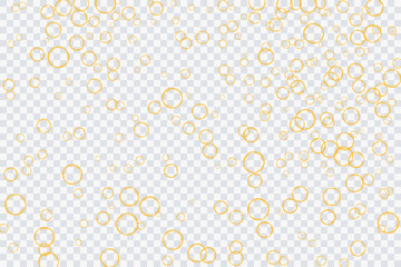 Golden air bubbles, oxygen, champagne crystal clear, isolated on a transparent background of modern design. Vector illustration of eps 10.