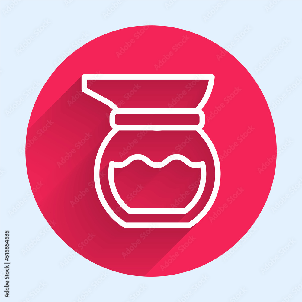 Poster white line teapot icon isolated with long shadow background. red circle button. vector