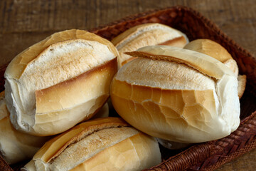French bread basket over brown natural fiber