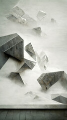 Abstract 3D-illustration illusion of natural stone, metal. Art wall gallery. 