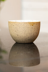handmade cup with cappuccino coffee served