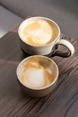 handmade cup with cappuccino coffee served