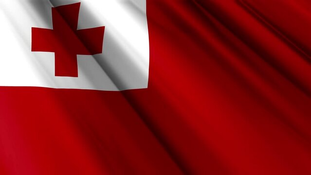 Close up realistic texture textile silk satin flag of Tonga waving fluttering background. National symbol of the country. 4th of November, Happy Day concept. 3D animation 1080p Full HD