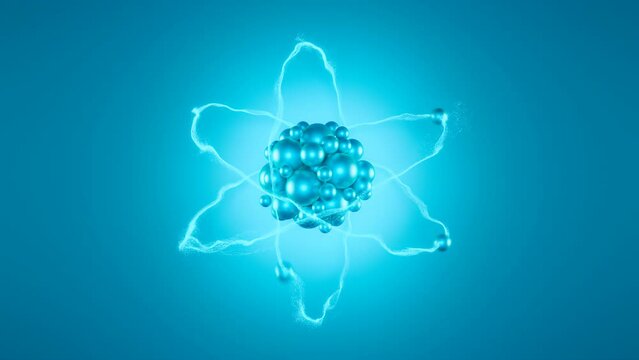 Abstract visualization of the molecule. Glowing atom symbol with electrones.