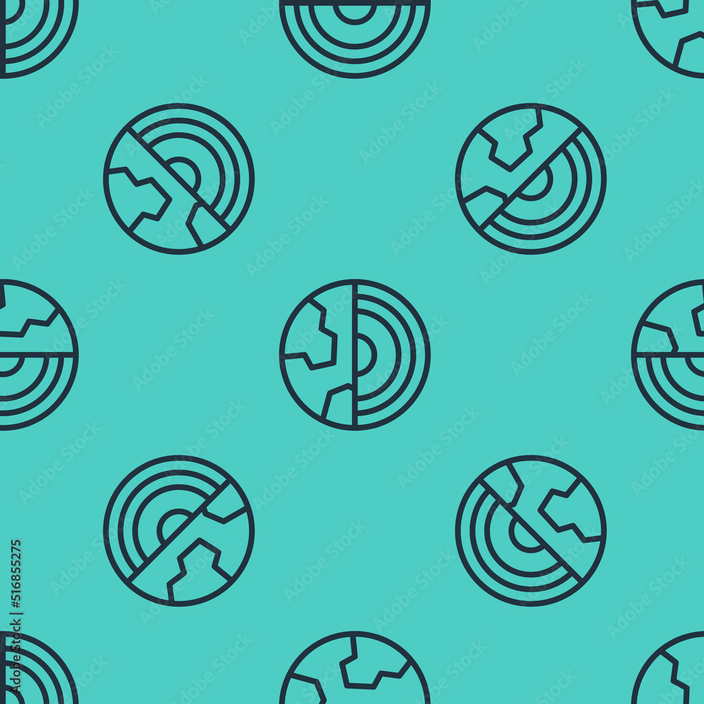 Aufkleber black line earth core structure crust icon isolated seamless pattern on green background. vector