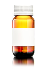 3D Brown Glass Bottle with White Label and Plastic Cap. Ideal for Medicine Container for Mock Up.