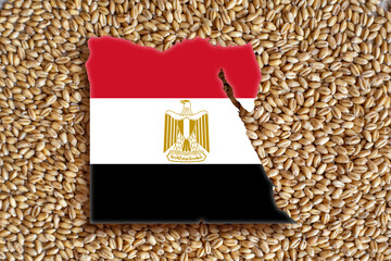 Wheat as a food base on the background of the map of Egypt - stock photo
