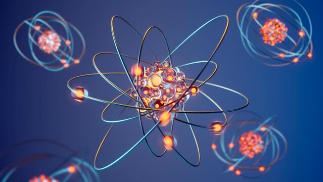 Abstract visualization of the molecule. Glowing atom symbol with electrones.