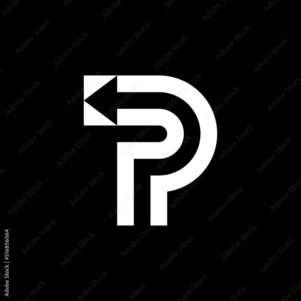 Poster letter p arrow negative space logo design