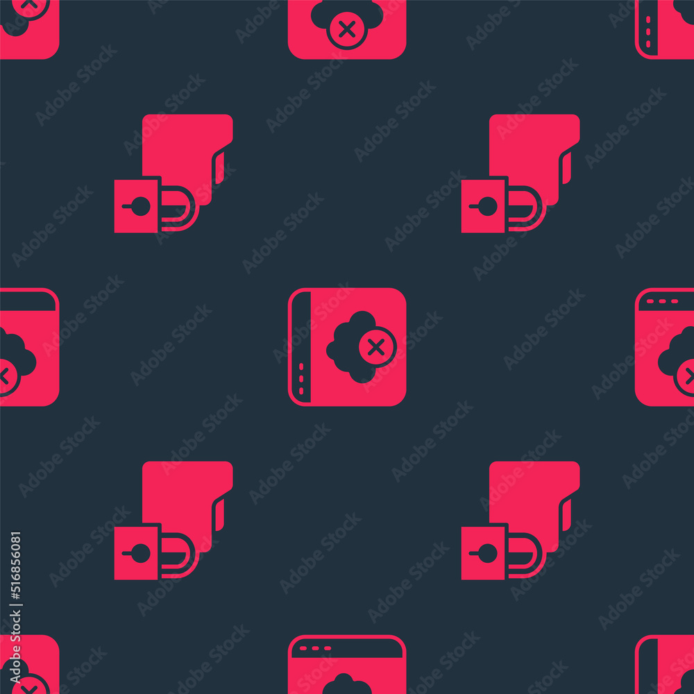Poster set folder and lock and failed access cloud storage on seamless pattern. vector