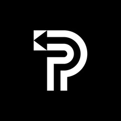 Letter P arrow negative space logo design