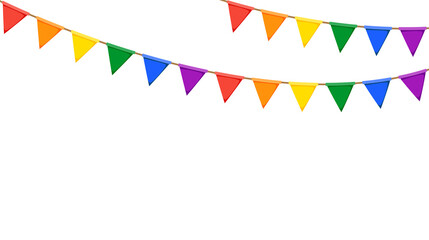 LGBT garland. Rainbow color pennants chain. Party bunting decoration. Triangle celebration flags for pride decor. Vector 