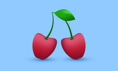 unique 3d red cute cherry green leaf minimal icon design isolated on transparant background.Trendy and modern vector in 3d style.