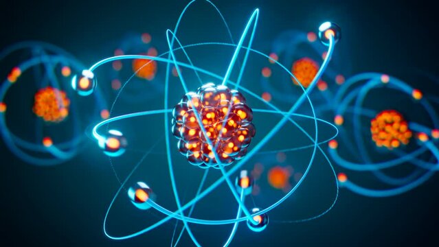 Abstract visualization of the molecule. Glowing atom symbol with electrones.