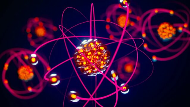 Abstract visualization of the molecule. Glowing atom symbol with electrones.